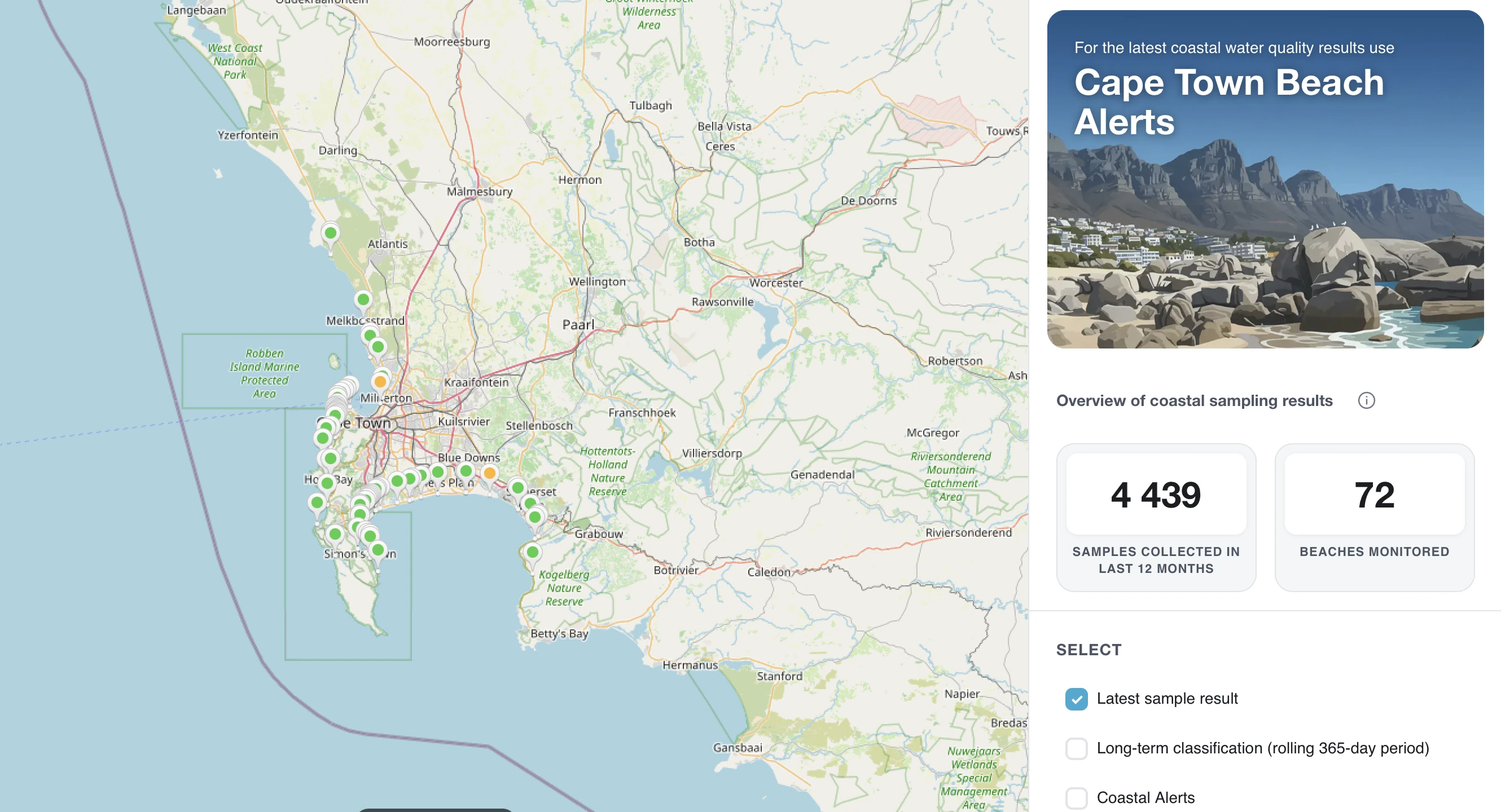 The Cape Town Beach Alerts webpage is a useful resource for beach information.