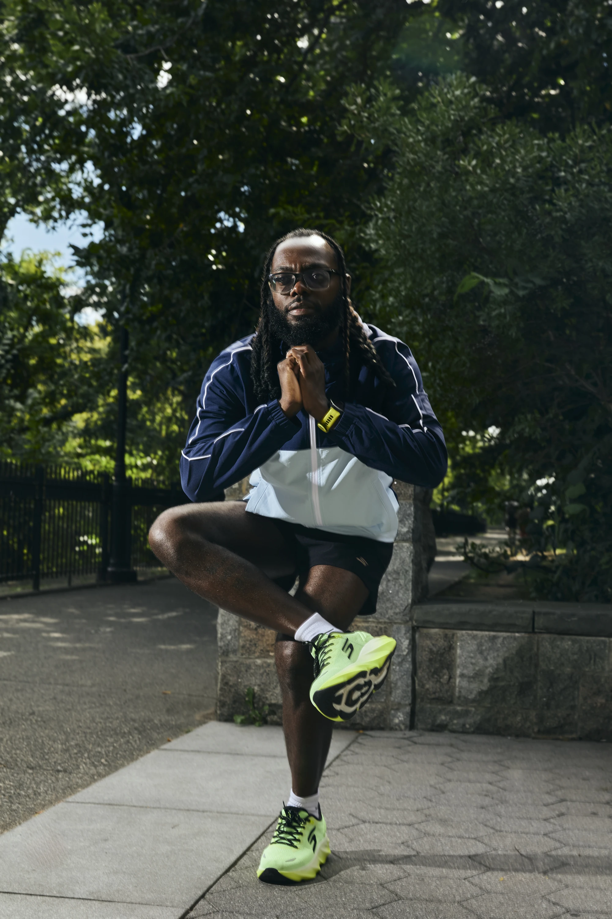 Jerry Francois stretching before a run