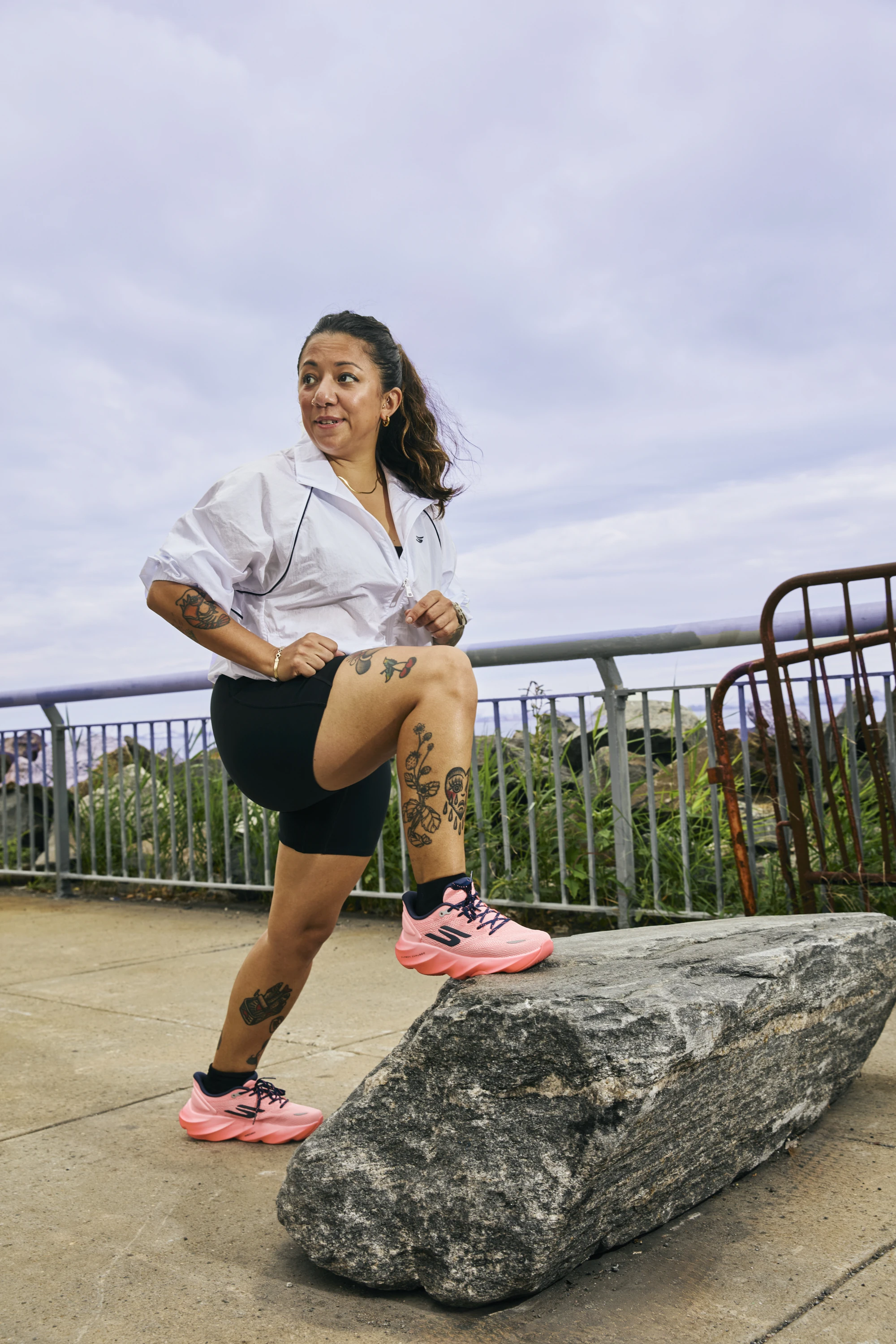 Ayaka Guido in Skechers AERO Burst on the waterfront in Red Hook in Brooklyn
