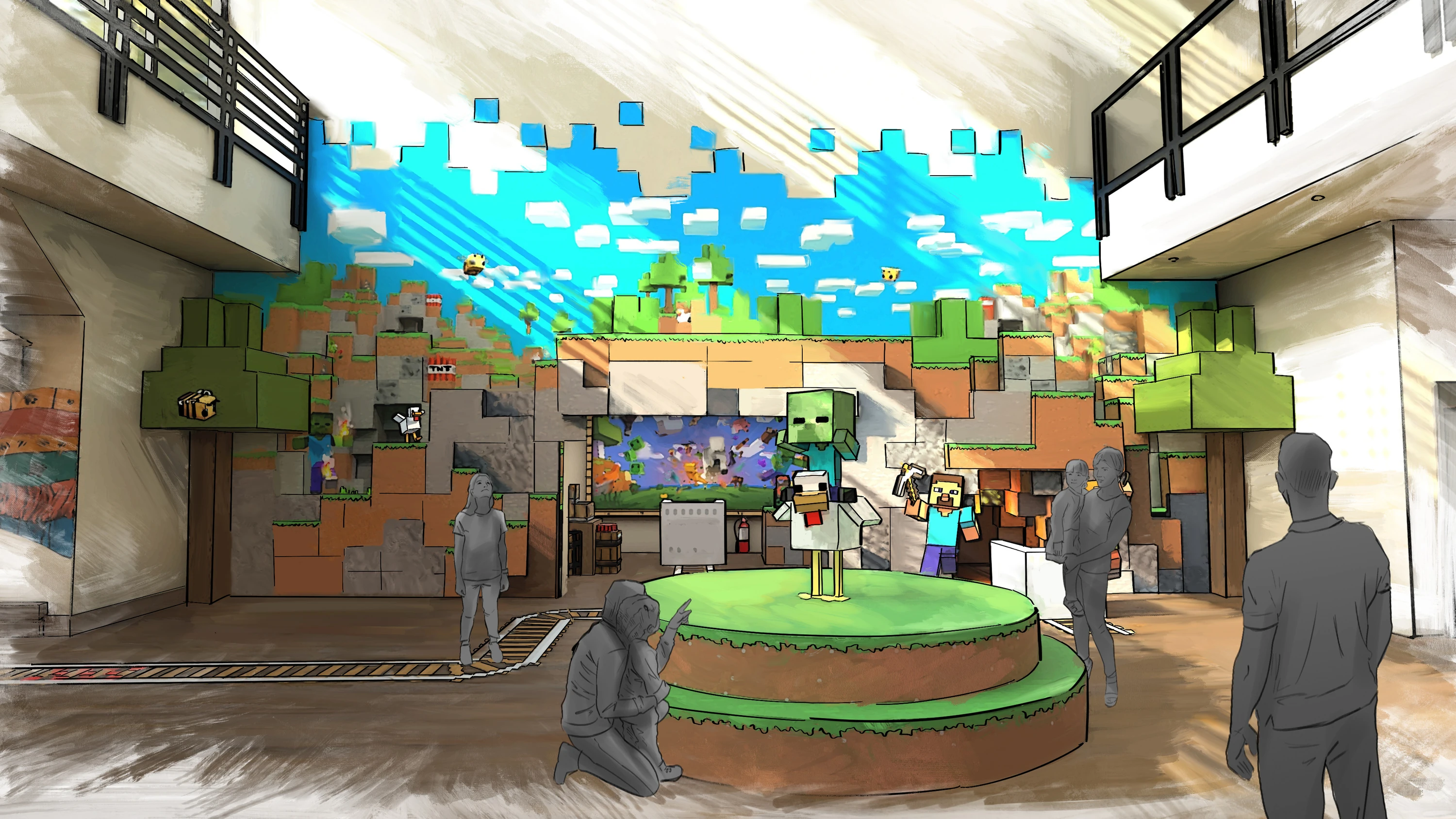 Rendering of Minecraft hotel
