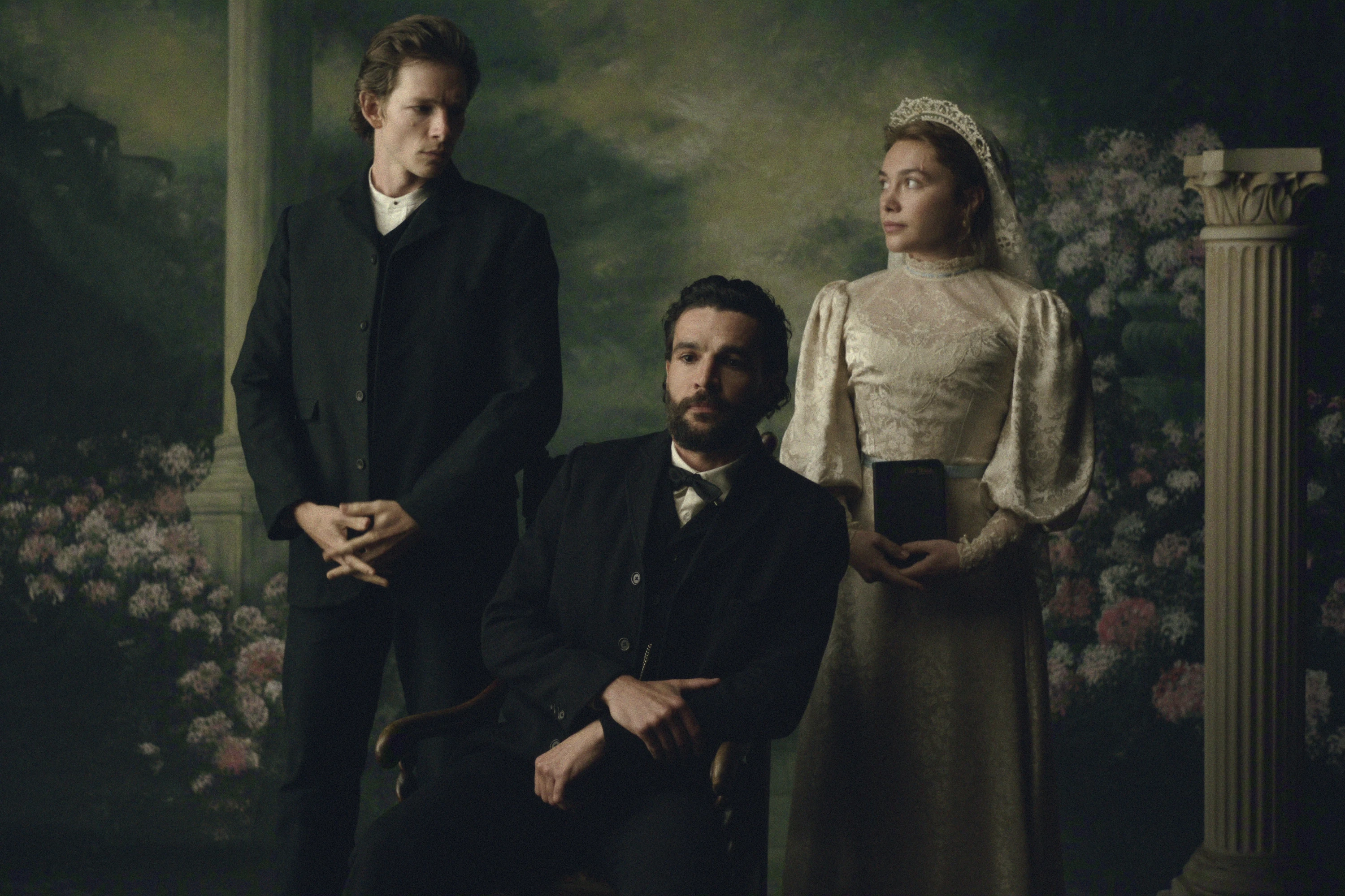 Mike Faist, Christopher Abbott, and Florence Pugh in East of Eden