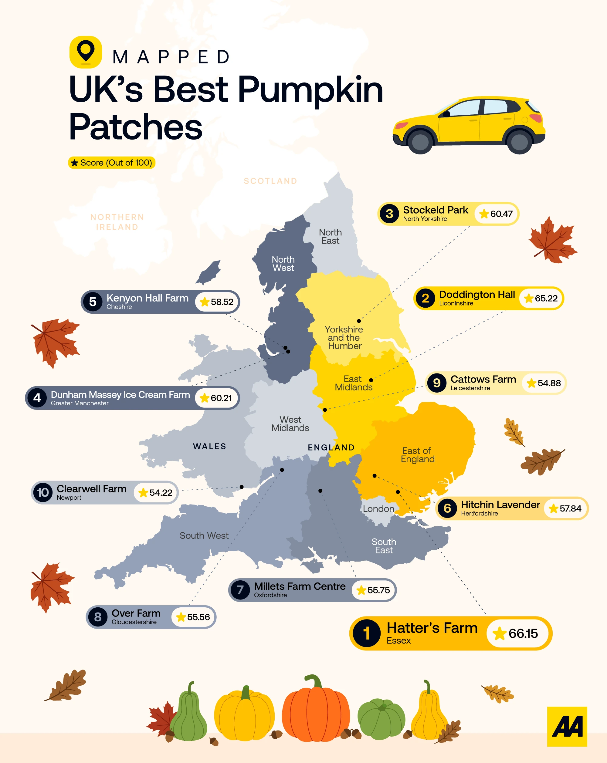 The UK&rsquo;s best pumpkin patches 2026, according to the AA