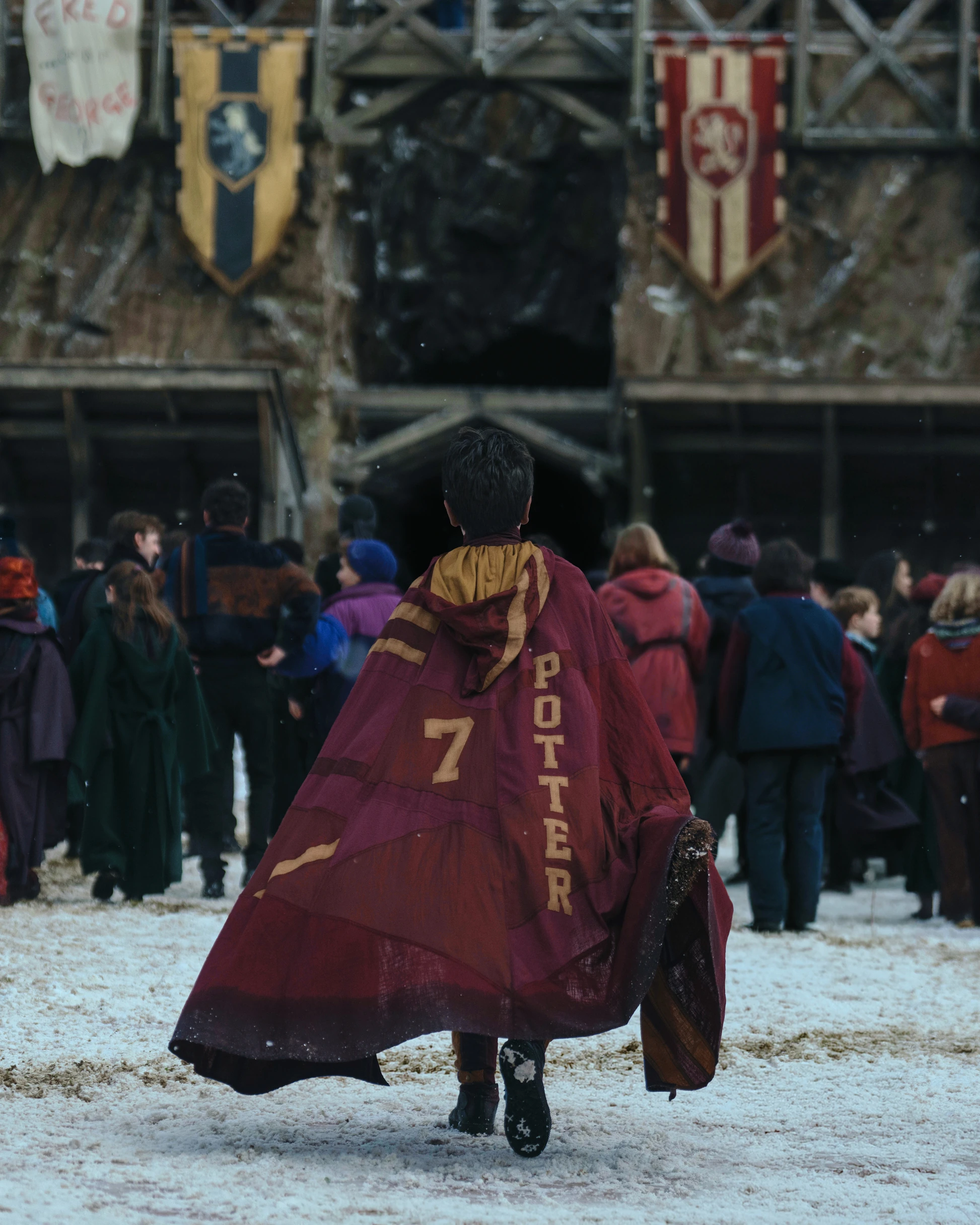 Harry Potter in his Quidditch cloak