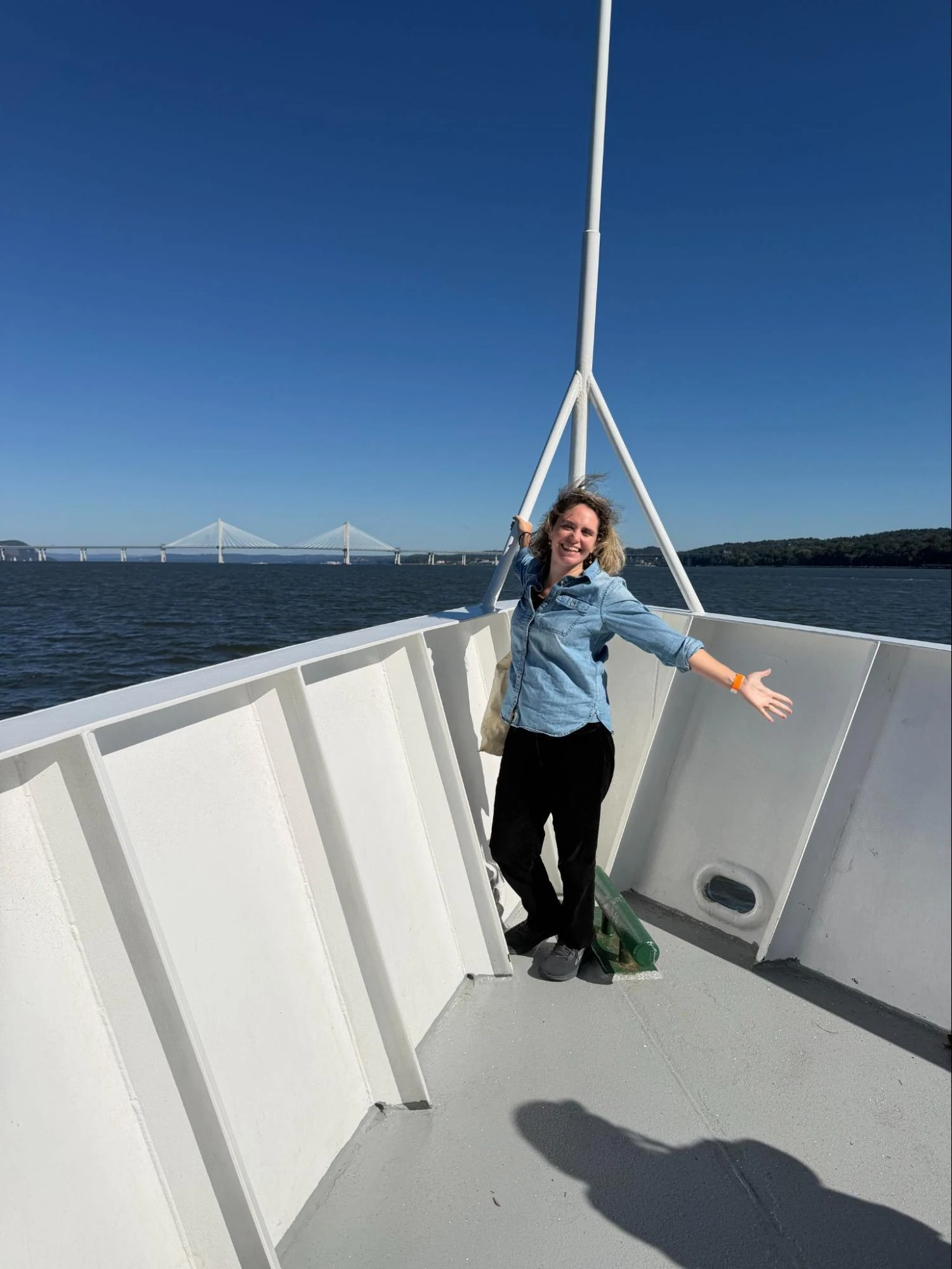 The writer looking very cool (as in slightly cold) on the Circle Line&rsquo;s front deck.