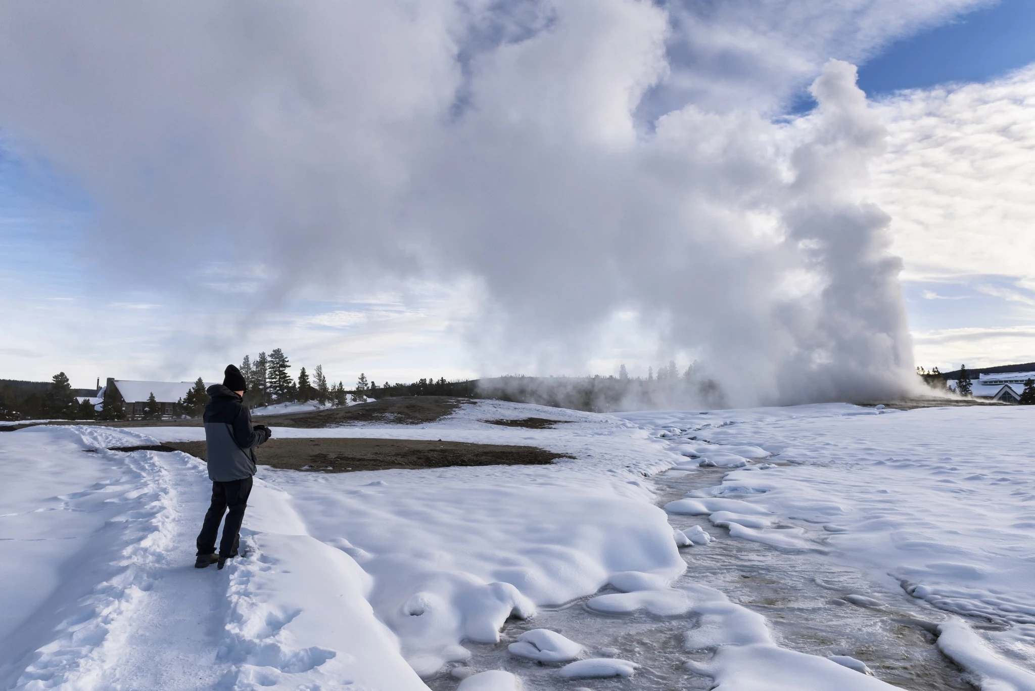 Old Faithful at Yellowstone National Park in the winter
