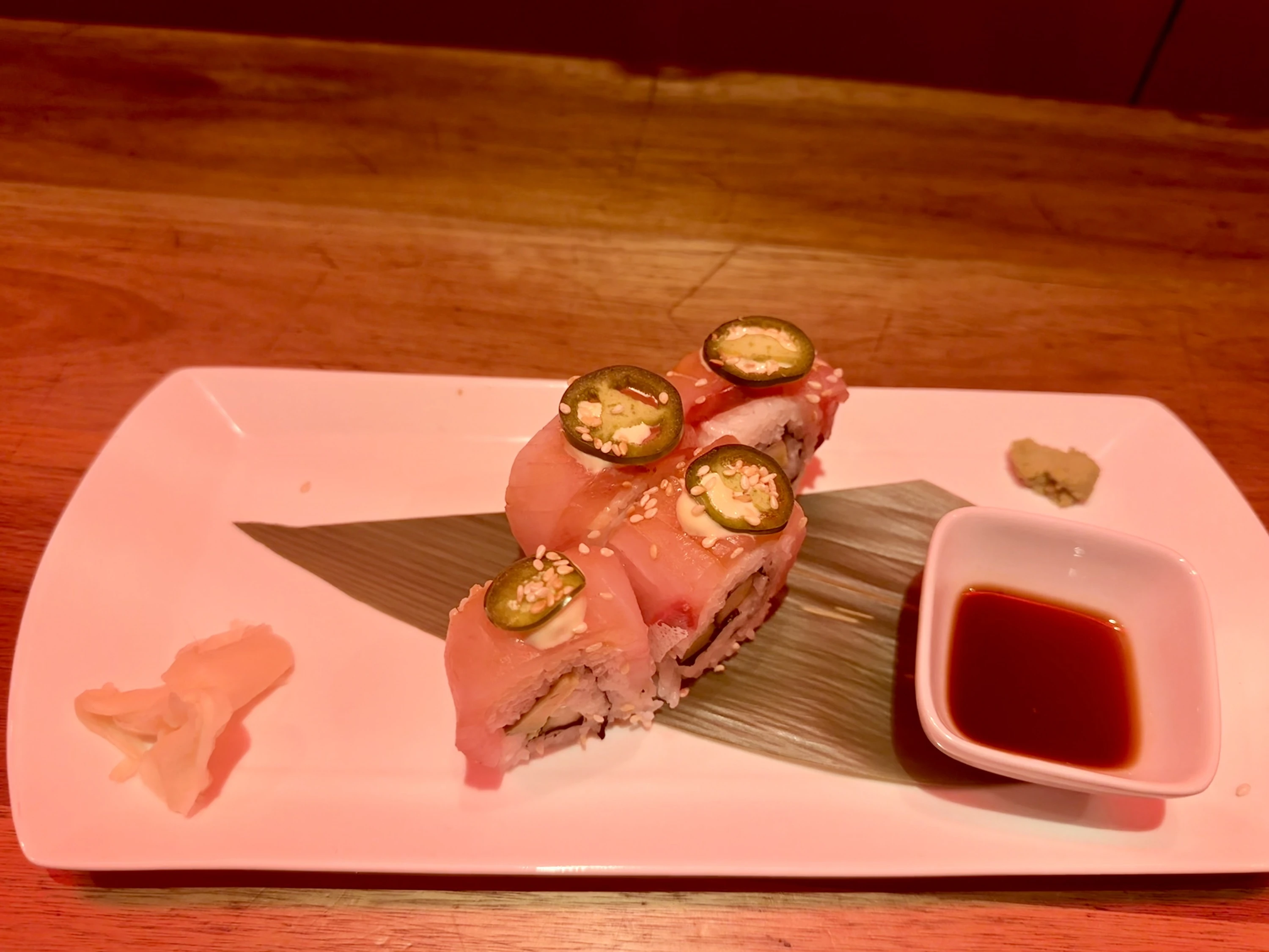 Sushiya's Yellowtail Jalape&ntilde;o Uramaki&nbsp;with ponzu, lemon-zest mayo.