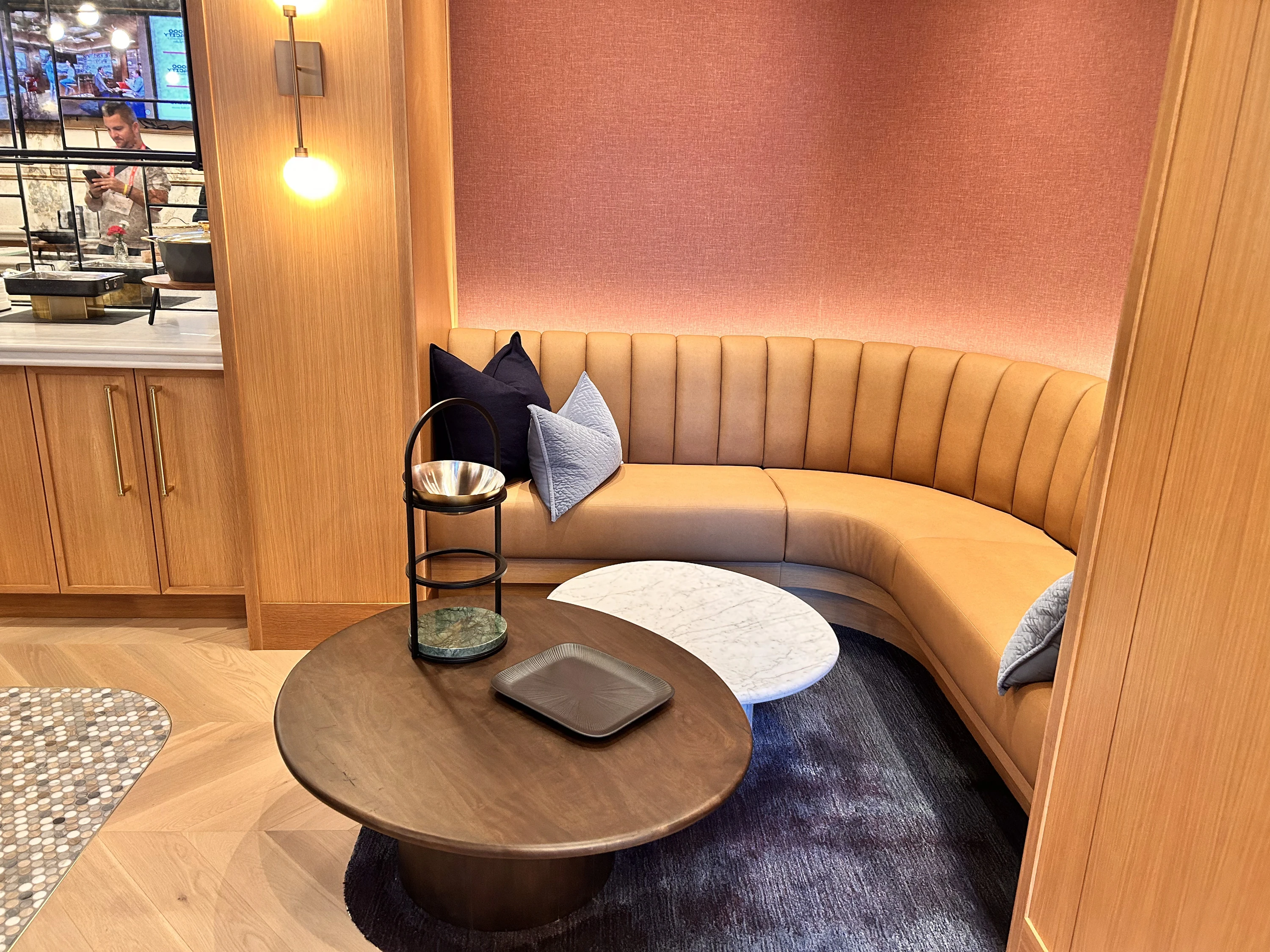 Seating area inside a McDonald's Park luxury suite