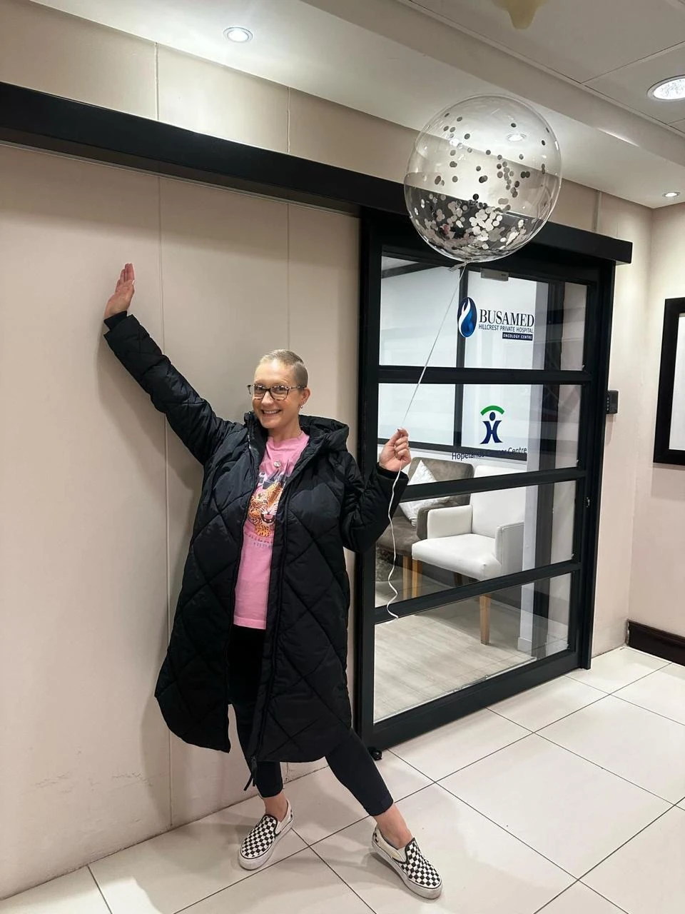 Celebrating her last day of chemotherapy. 