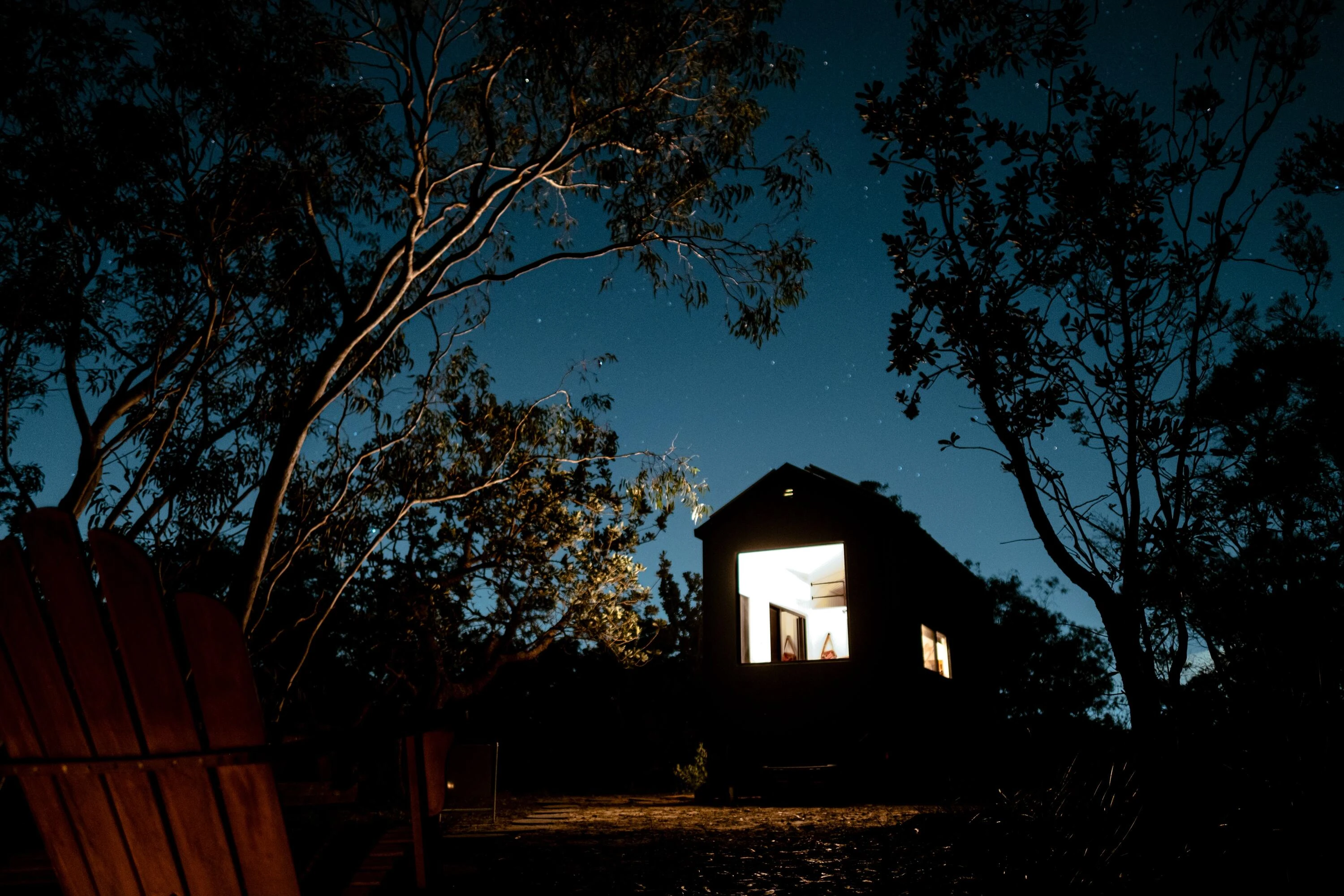 Tiny home at night