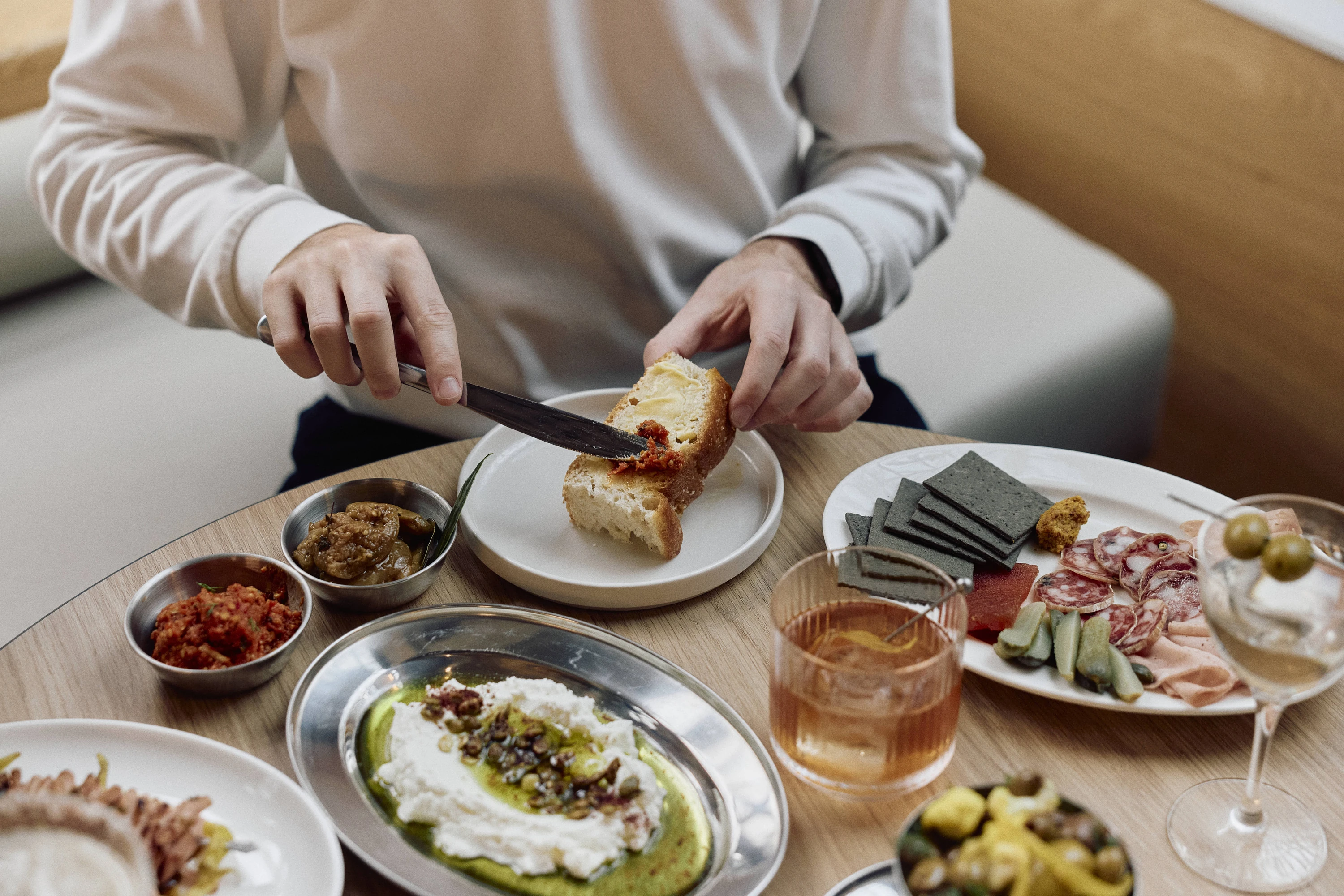 Food and cocktails on a table