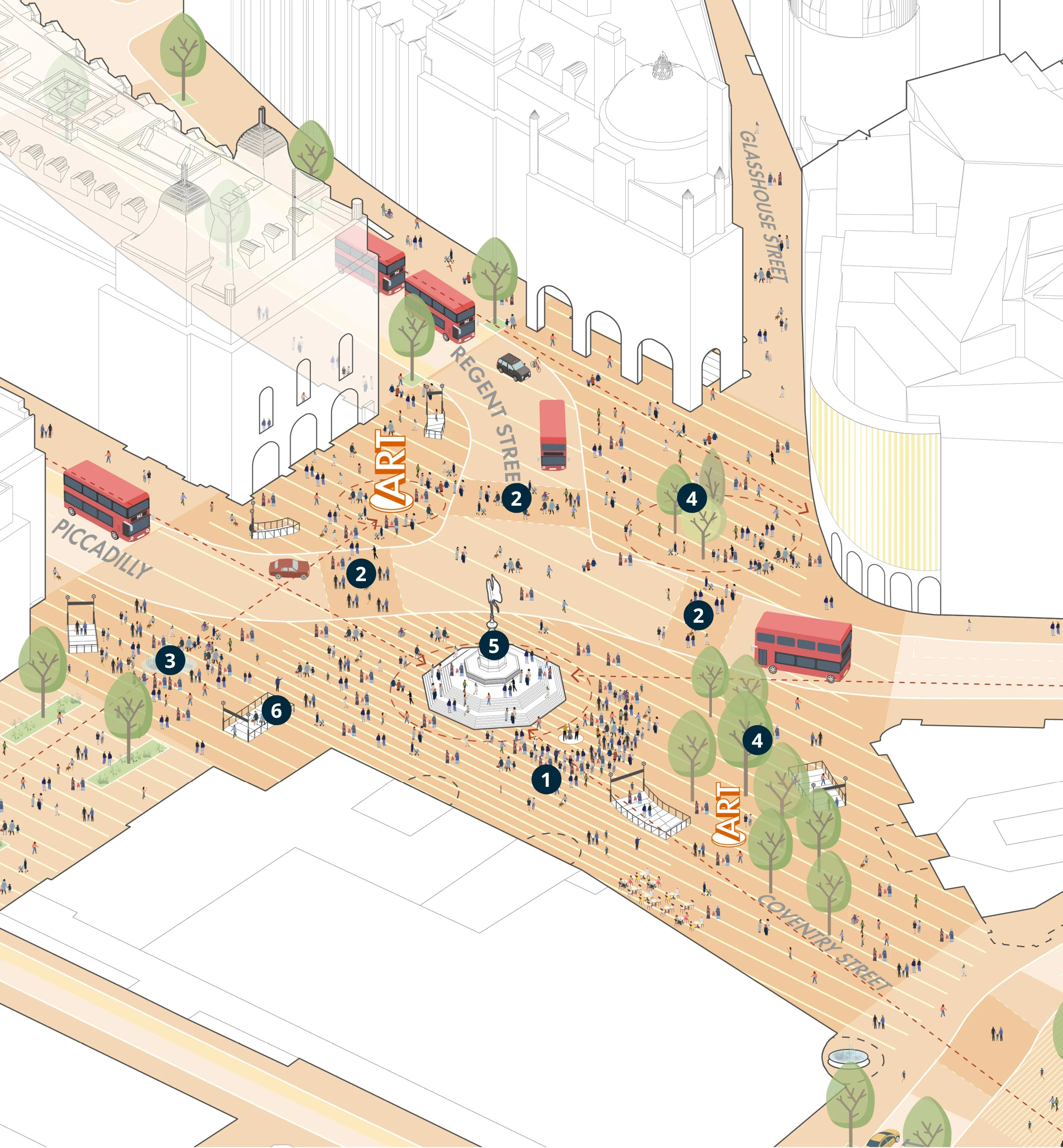 Map of pedestrianised area around Piccadilly Circus, London