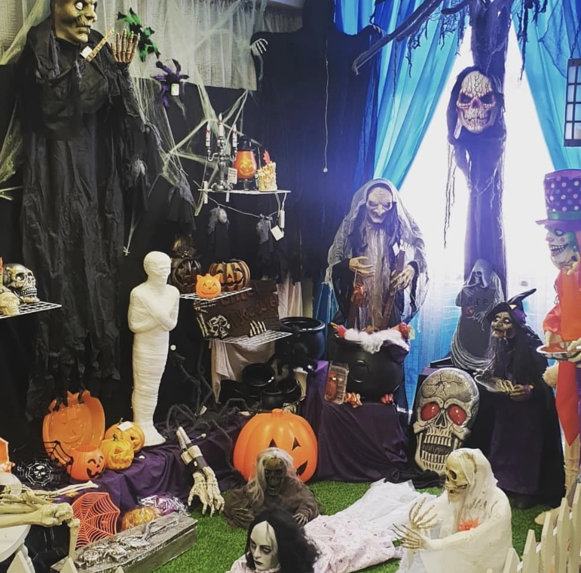 Halloween props on display