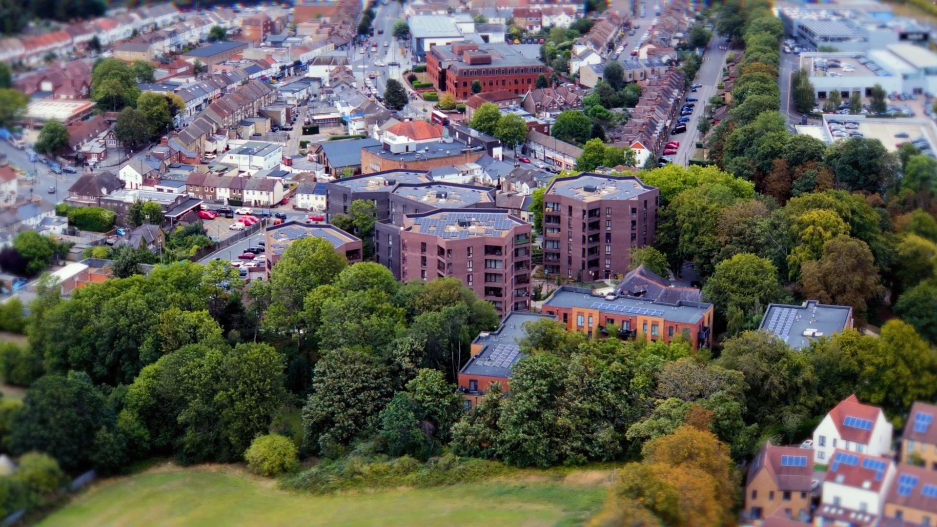 Aerial view of Lion Green Road housing estate 