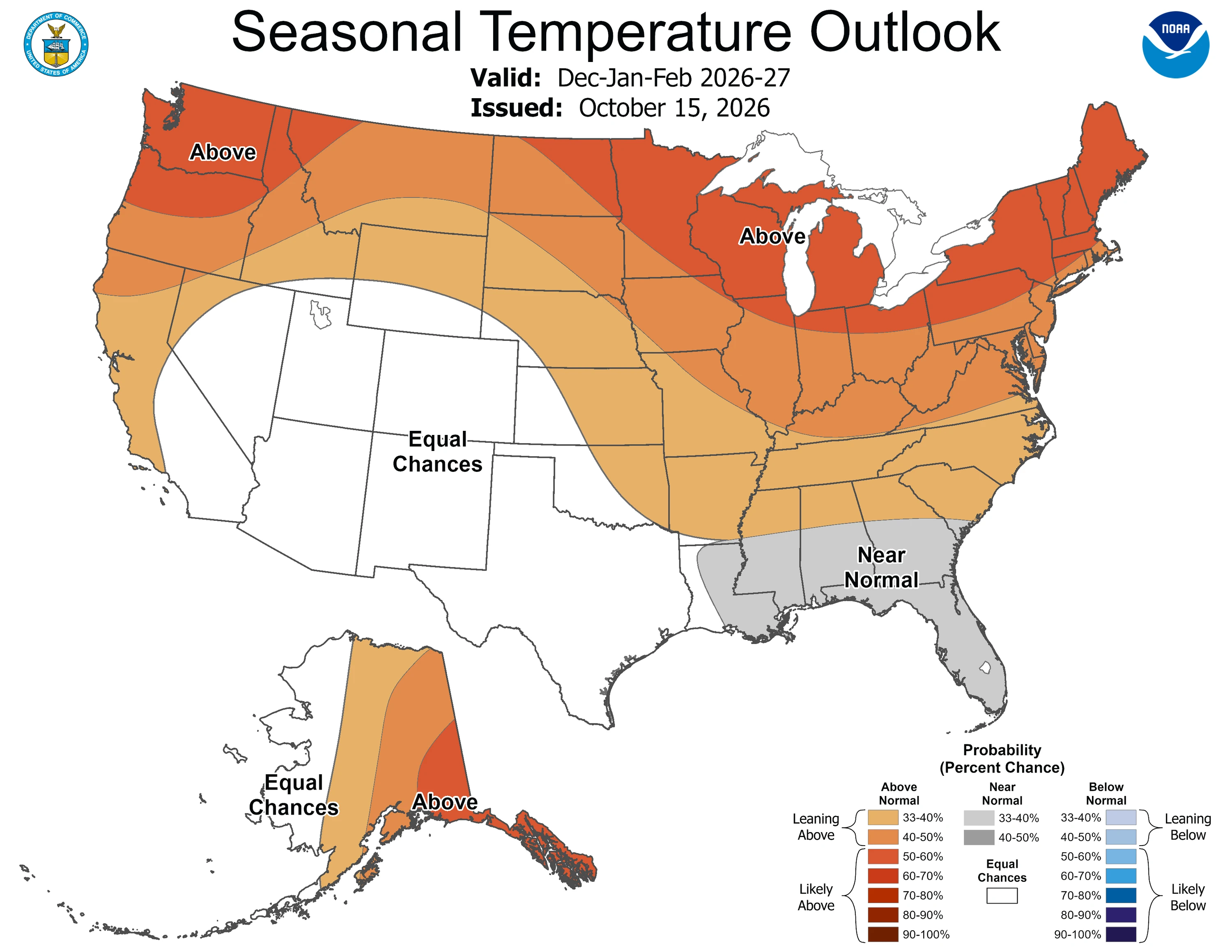 ances for warmer-than-average conditions in the Pacific Northwest, northern Rockies, Midwest, Mississippi Valley, much of the East and Alaska. 