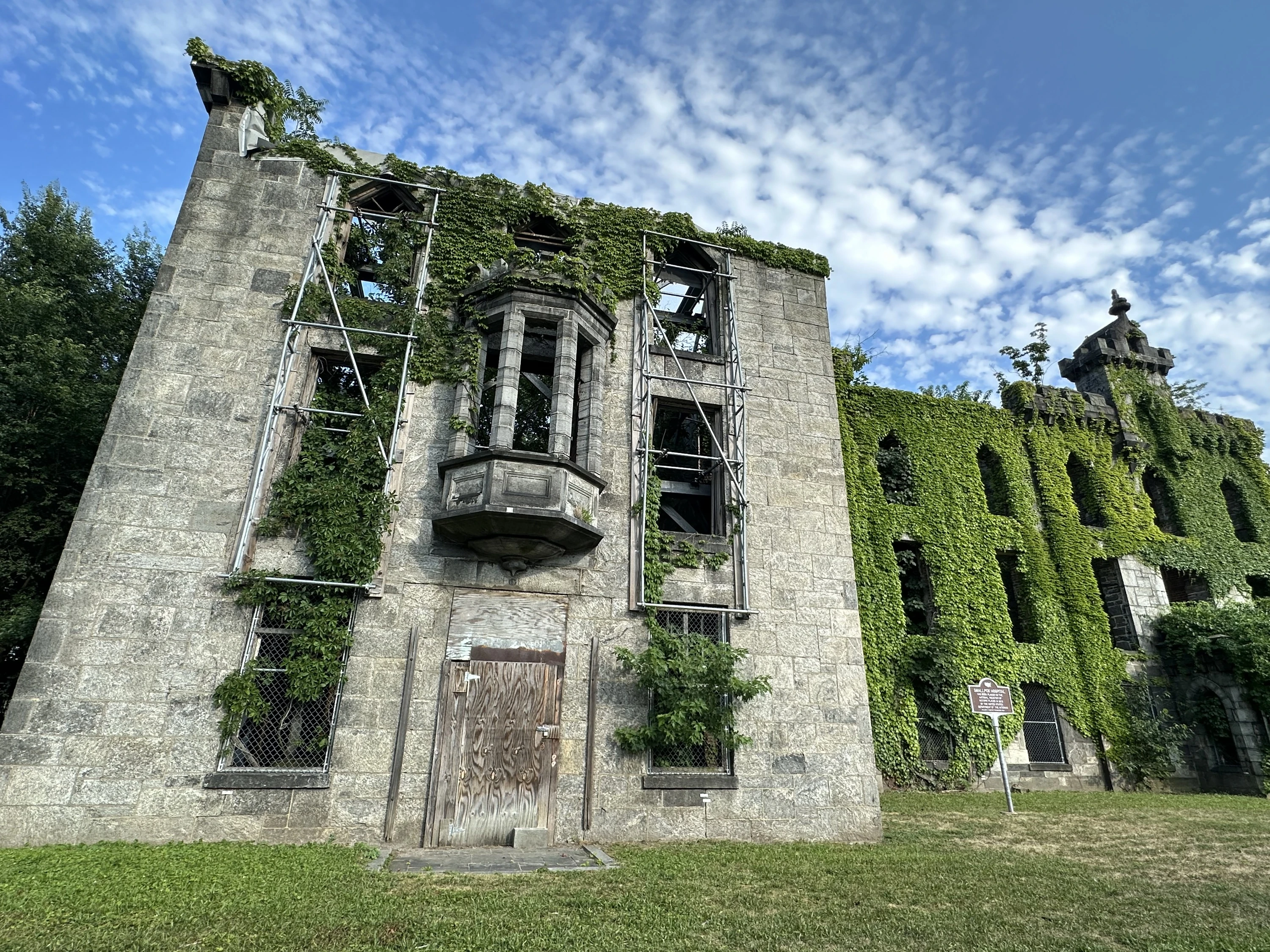 Ivy-covered ruins.
