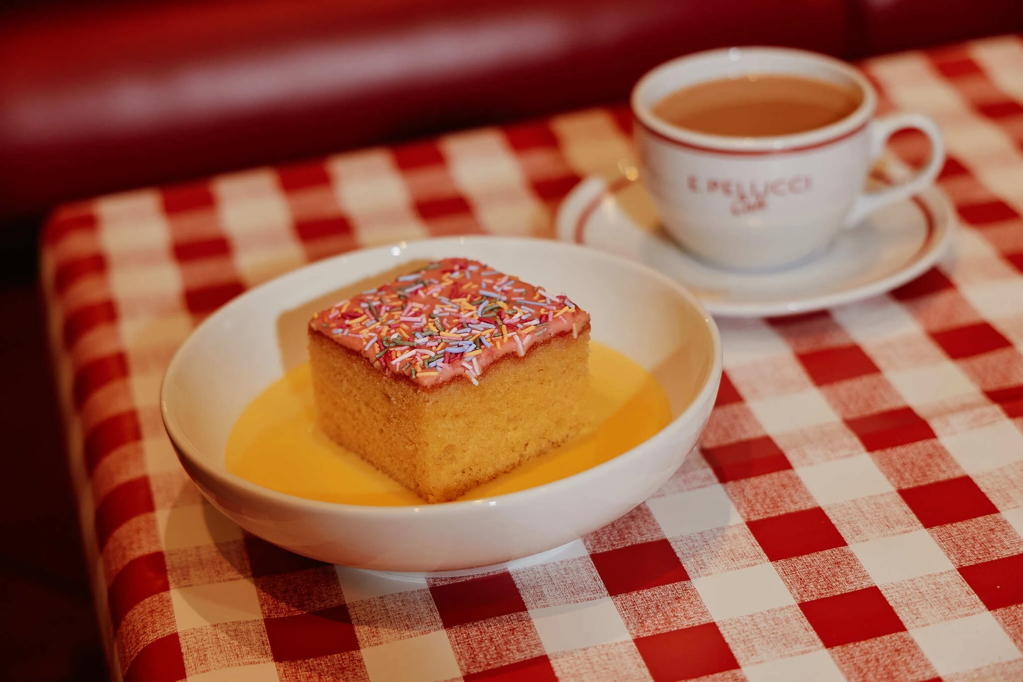 School cake and custard at E Pellicci at the Brass Rail