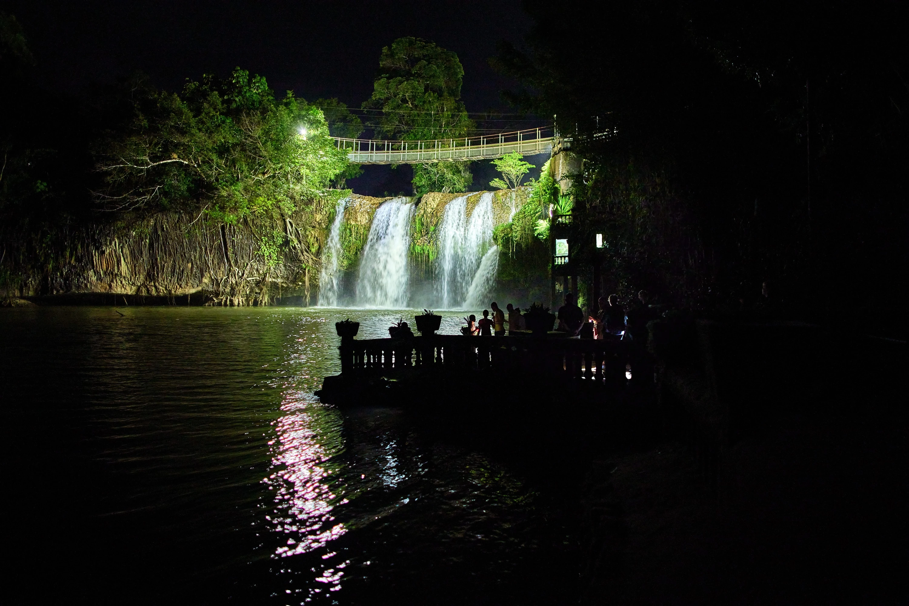 Light show on waterfall