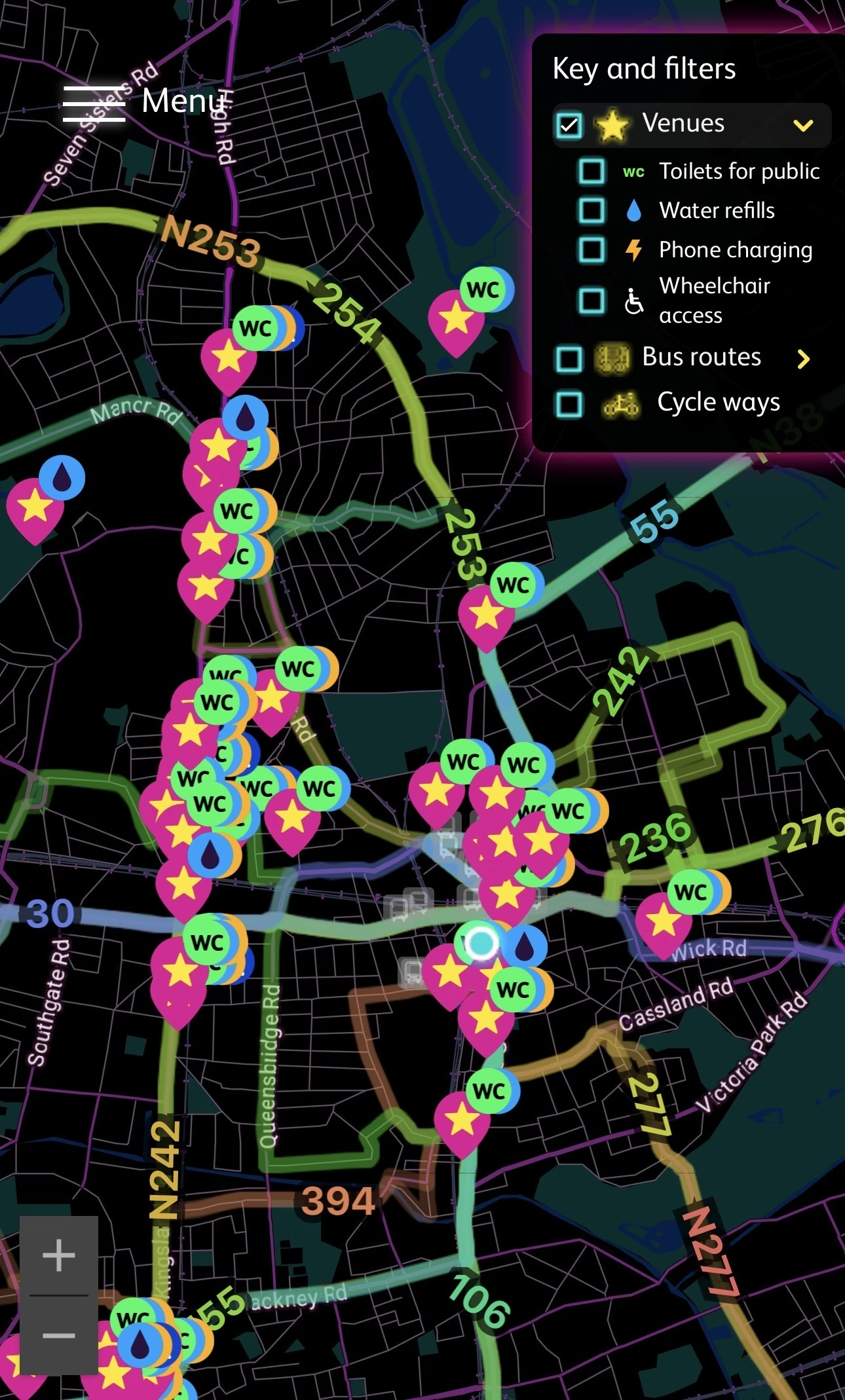 Screenshot of Hackney Council&rsquo;s new &lsquo;night map&rsquo;