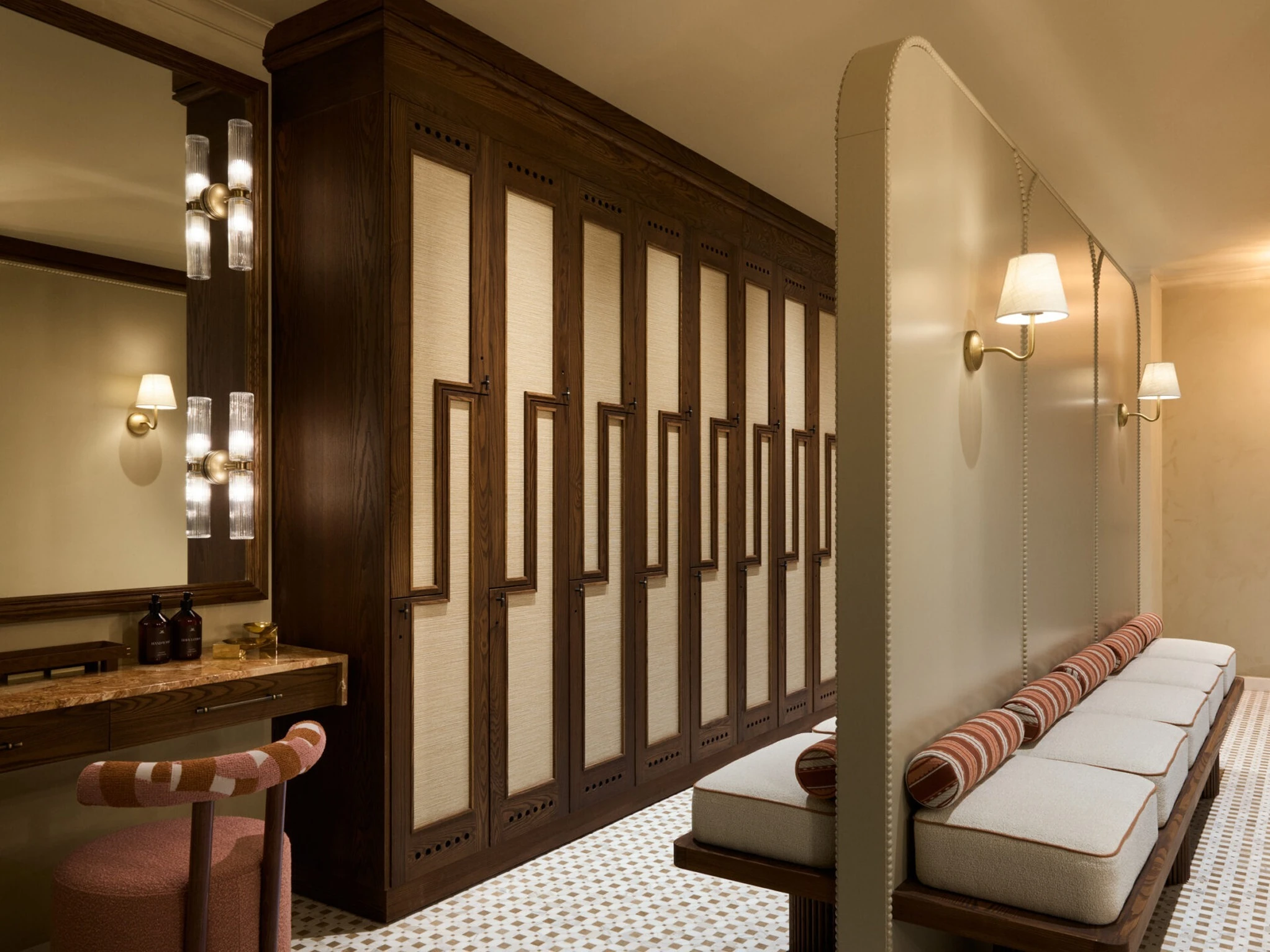 Interior and exterior views of the members&rsquo; club Villa Pauli in Djursholm, including the restaurant St. Nobl, the bar, the spa and gym, the pool terrace and a guest suite.