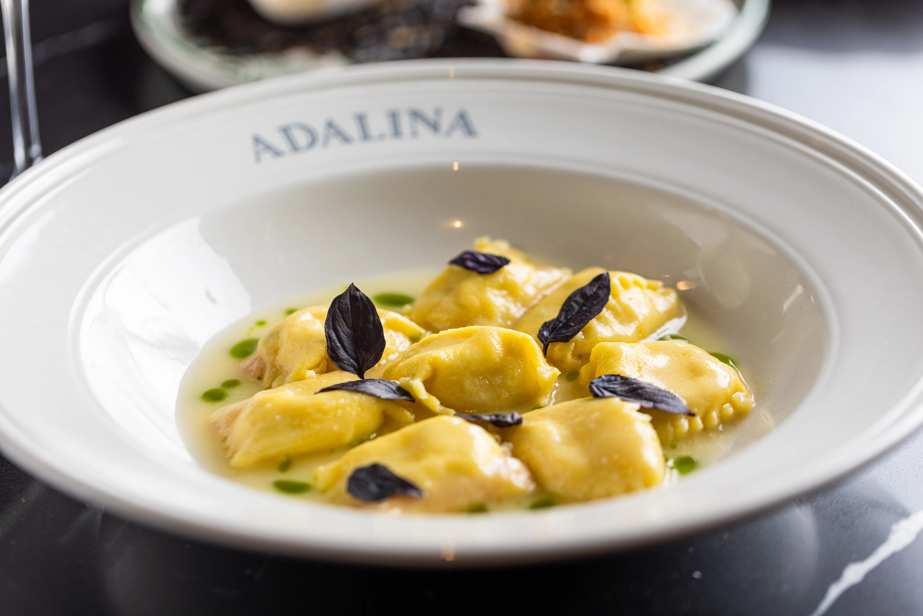 A bowl of pasta.
