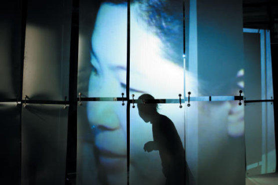 FEAR OF PROJECTION Actors share space with video.