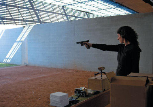Point blank Jacir creating Material for a film (performance).