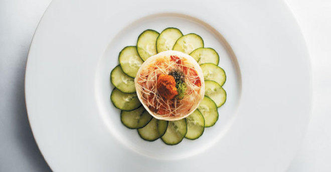 Steamed lobster with uni mousse at Soto