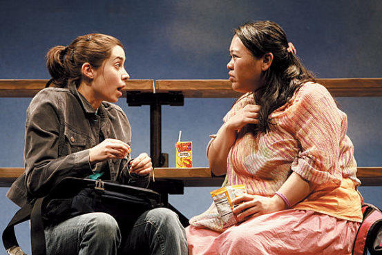HIGH-SCHOOL CONFIDENTIAL Milioti, left, shares secrets with Herlihy.