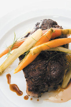 English-cut lamb chop with miniature carrots and fennel