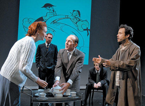 SUITED TO A TEA Draper, right, meets with his London bosses.