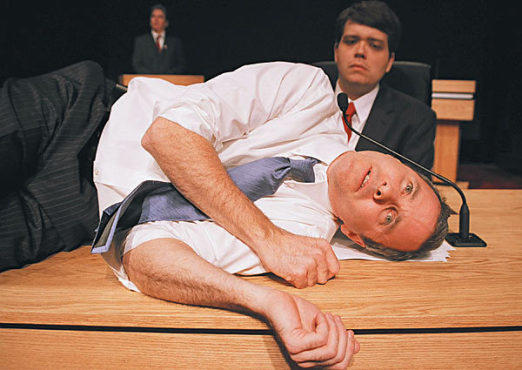 OFF MESSAGE Guy Massey loses his way in a presidential debate.