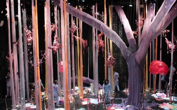 INTO THE WOODS Performer-builders create a man-made nature zone.