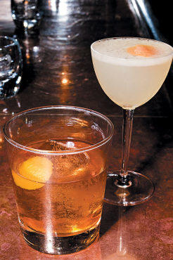 Bacon-infused old-fashioned (left) and the Paddington