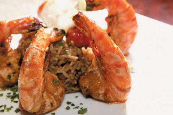 Whole grilled prawns with rice at Casa la Femme
