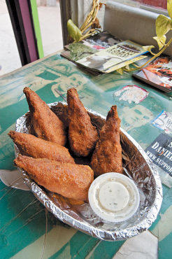 Vegan buffalo drumsticks with blue-cheese sauce