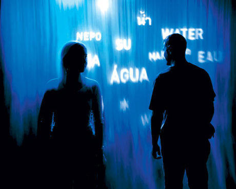 WATER, WATER, EVERYWHERE Visitors enter "Water: H20=Life" through a veil of mist.