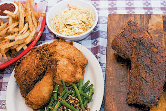 Fried chicken, ribs and coleslaw