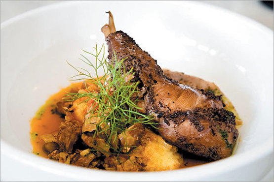 Preserved rabbit legs with chestnuts and fennel