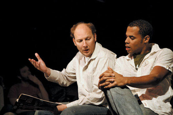 OFF BOOK That’s not a script Bakkedahl and Karie, from left, are reading.