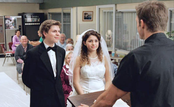 ARRESTED DEVELOPMENT: George Michael (Michael Cera, left) and Maeby (Alia Shawkat, right) participate in a mock wedding to entertain Alzheimers patients.