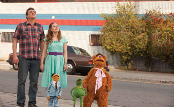 Jason Segel, Amy Adams, Walter, Kermit and Fozzie Bear in The Muppets