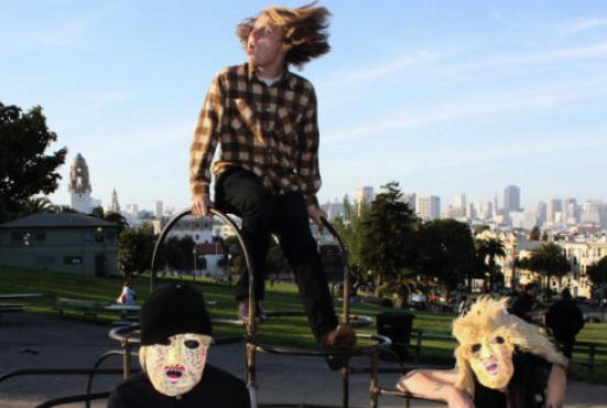 Ty Segall, center, plays a solo set...in a skate ramp.