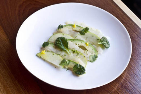 Marinated fluke and apple at Battersby