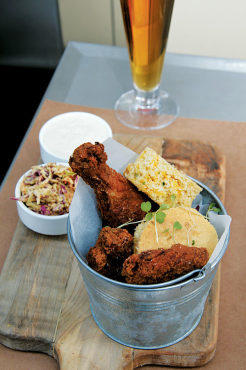 Fried chicken with jalapeno-cheddar corn bread