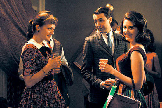 WAIT TILL NEXT YEAR Moss, left, and Kartheiser, center, were left out of Mad Men’s Emmy gold rush.