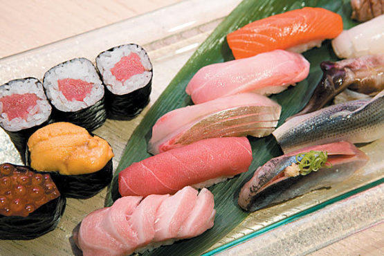 A variety of fresh sushi