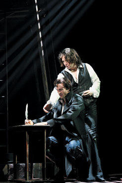 WHERE THERE'S A QUILL, THERE'S A WAY Barbour, standing, dictates a letter to Lazar.