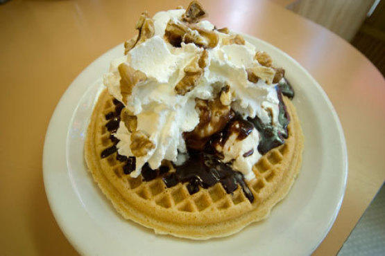 Waffle with ice cream at Hinsch's Confectionery