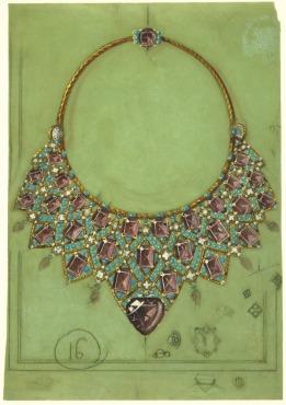 Collier, Cartier Paris, 1947, crayon graphite et gouache sur papier transparent