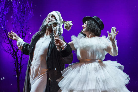 Geoff Elliott (Ebenezer Scrooge) & Deborah Strang (Ghost of Christmas Past) in A Christmas Carol